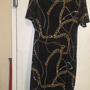 Fashion to Figure Black and Gold Chain Pattern Mini Dress